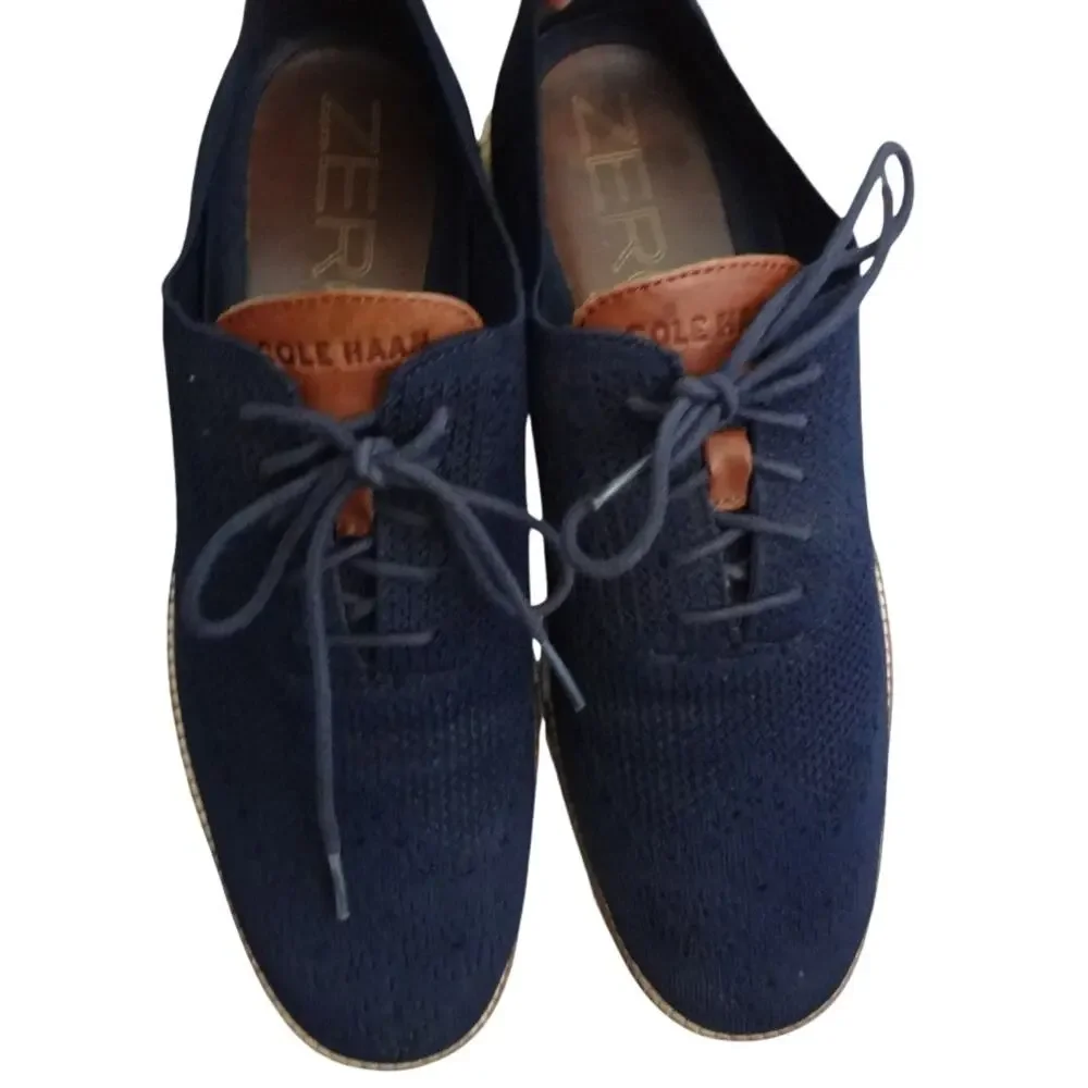 Cole Haan Navy Blue Zerogrand Stichlite Wingtip Oxford Knit Shoe Sneaker Men 9.5
